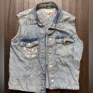Anti Blue Denim Vest with Embroidery